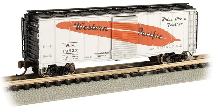 BACHMANN WESTERN PACIFIC FEATHER LOGO AAR 40FT STEEL BOXCAR. N SCALE