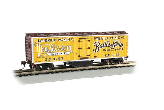 BACHMANN EVANSVILLE PACKING CO.40FT WOODSIDE REEFER CAR. HO SCALE