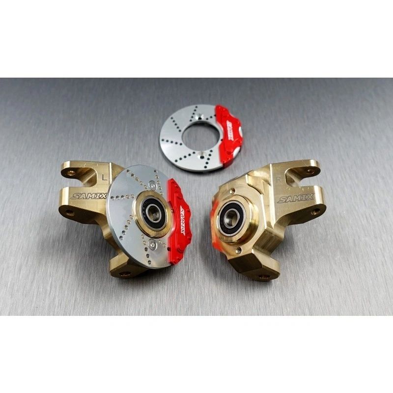 SCX-6 brass heavy steering knuckle (gold color with brake rotor & caliper set) (total 559g)