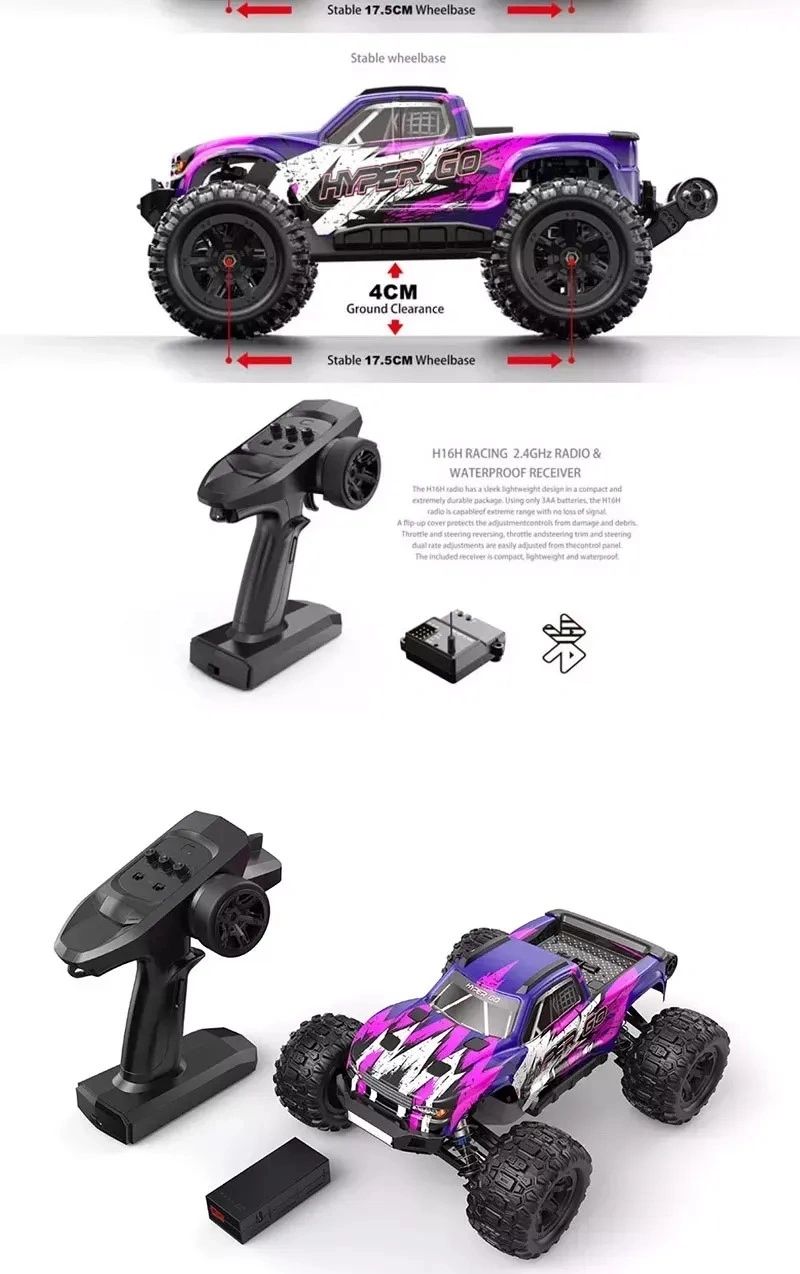 H16H 1:16 MJX Hyper Go 4WD Remote Control Car Electric High Speed Truggy With GPS RTR