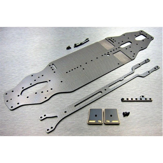 T4-19 2.25mm carbon main chassis&2mm upper deck & brass front balance weight & brass motor plate combo set