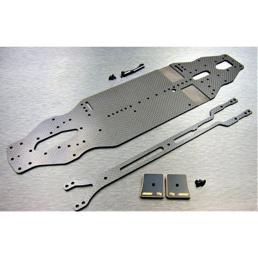 T4-19 2.25mm carbon main chassis&2mm upper deck & brass front balance weight combo set